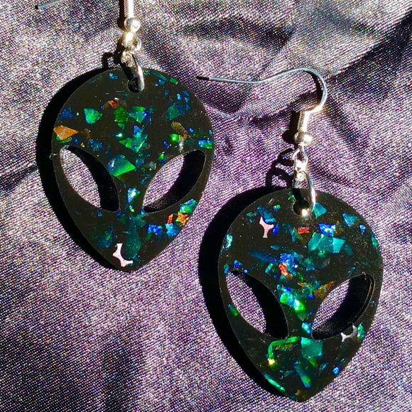 Alien Earrings - Red & Yellow Tie Dye - Picture 4 of 12